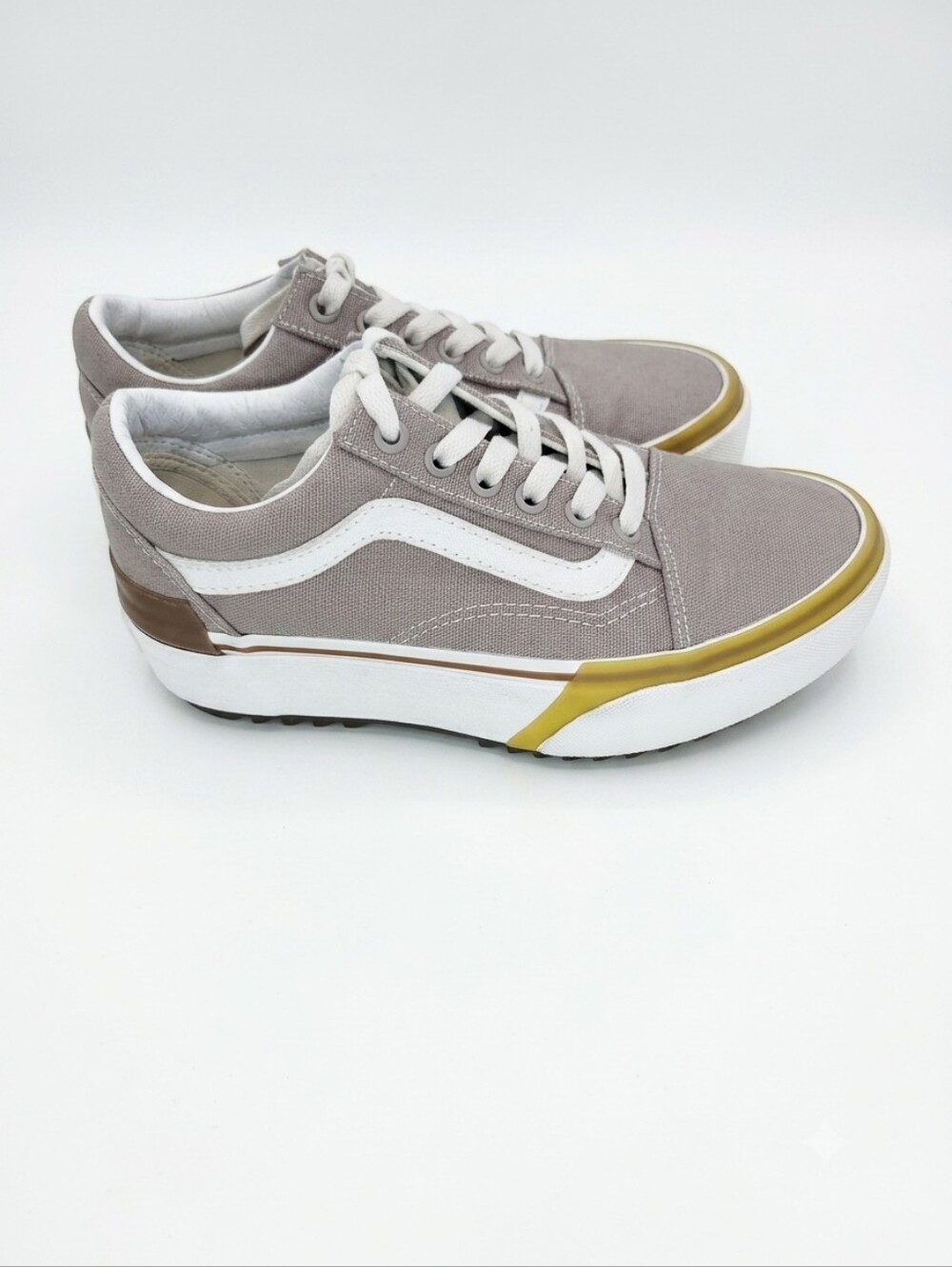 ​Vans Old Skool Mod Skate Shoes Women Size 5.5 Taupe Canvas Platform Sneakers